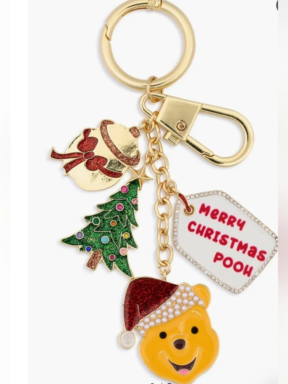 BaubleBar Gold-Tone Winnie the Pooh Holiday Keychain with Green & Red Accents